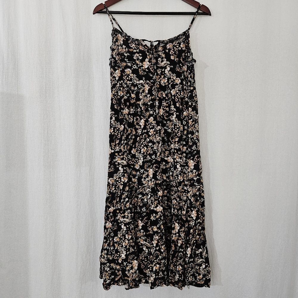 Beceel Spaghetti Strap Midi Dress in Black & Orange Floral Print Women's Size L